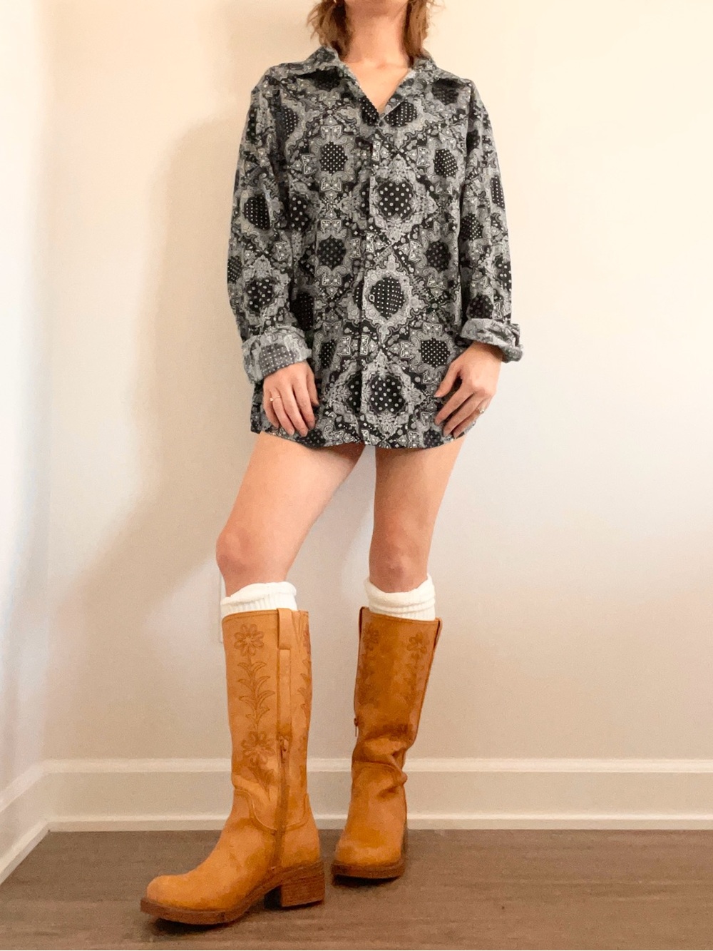 H&M Navy Paisley Button Down Top